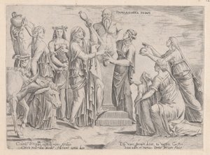 Speculum Romanae Magnificentiae: Acht Frauen opfern Priapus, 16. Jahrhundert