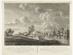 Preußische Truppen greifen Amstelveen an, das am 1. Oktober 1787 von Amsterdamer Schützen verteidigt wird