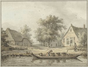 Landschaft mit vertäutem Boot mit Fässern von Cornelis Buys