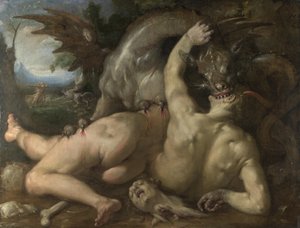 Zwei Anhänger des Kadmos von einem Drachen verschlungen, 1588