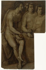 Studien eines sitzenden nackten Mannes und zweier Frauen, halbfigur