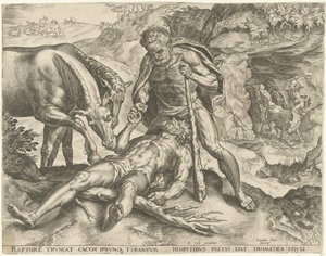 Herkules führt Diomedes zu seinen Pferden von Cornelis Cort