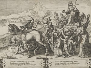 Der Triumph der Demut, aus Der Zyklus der Wechselfälle menschlicher Angelegenheiten, Tafel 7, 1564 von Cornelis Cort