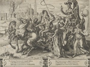 Der Triumph des Stolzes, aus Der Zyklus der Wechselfälle menschlicher Angelegenheiten, Platte 3, 1564 von Cornelis Cort