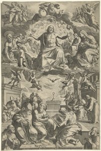 Streit zwischen den Kirchenvätern über das heilige Sakrament von Cornelis Cort