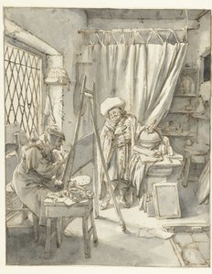 Ein Künstler mit einem Modell in seinem Atelier