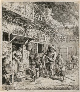 Leierspieler mit seinem tanzenden Hund von Cornelis Dusart