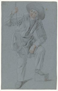 Stehender Junge, der an einem Seil zieht von Cornelis Dusart
