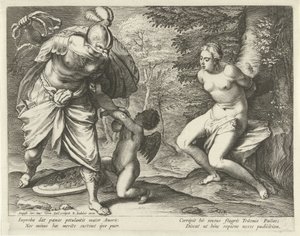 Venus an einen Baum gebunden und Amor von Minerva bestraft von Cornelis Galle (I)