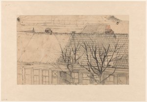 Blick auf die Dächer der Vondelkade (Overtoom), über die Constantijn Huygensstraat, zum Pesthaus von Cornelis Gerardus 
