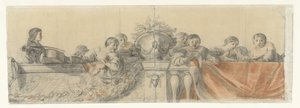 Personen auf einer Balustrade mit Festons (Entwürfe für Wandmalereien im Schloss Honselaersdijk)