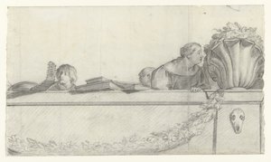 Personen auf einer Balustrade mit Festons (Entwürfe für Wandmalereien im Schloss Honselaersdijk) (Serientitel)
