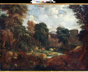 Tal in Flandern im Sommer mit einer Kuhherde an einem Fluss von Cornelis Huysmans