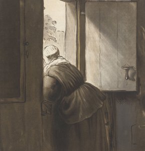 Eine Frau, die sich auf die untere Tür lehnt, nach Rembrandt van Rijn von Cornelis Ploos van Amstel