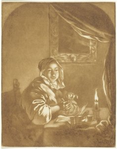Dame bei Kerzenlicht von Cornelis Ploos van Amstel (signed by artist)