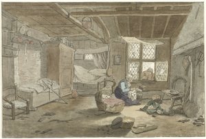Interieur mit Frau bei Wiege von Cornelis Ploos van Amstel (signed by artist)