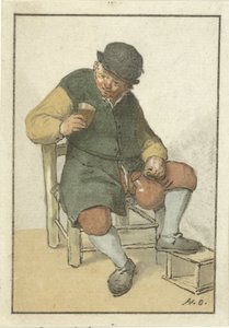 Sitzender Bauer mit Krug von Cornelis Ploos van Amstel (signed by artist)