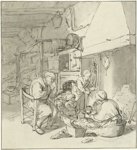 Bauernfamilie am Kamin