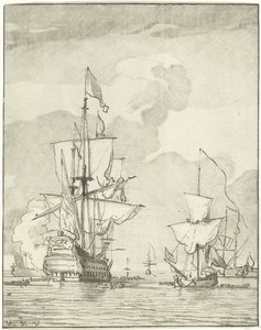 Kriegsschiff feuert einen Schuss ab