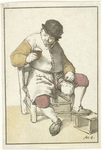 Sitzender Bauer mit Krug von Cornelis Ploos van Amstel
