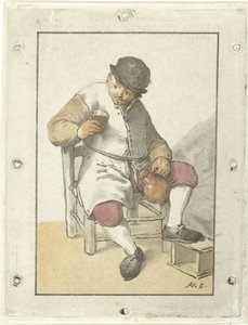 Sitzender Bauer mit Krug von Cornelis Ploos van Amstel