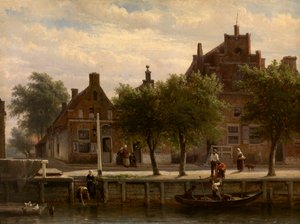 Ein Blick auf den Hafen von Hasselt, Overijssel von Cornelis Springer