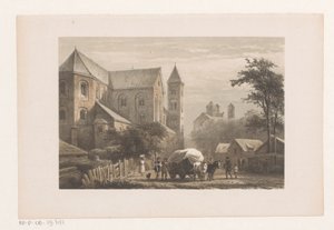 Rinder mit Wagen vor elftem Jahrhundert Kirche von Cornelis Springer