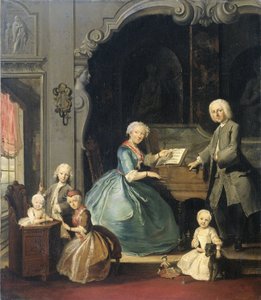 Familiengruppe bei einem Cembalo