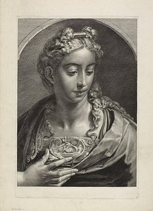 Athena, aus Cabinet Reynst; Variarum imaginum a celeberrimis artificibus pictarum Caelaturae von Cornelis Visscher
