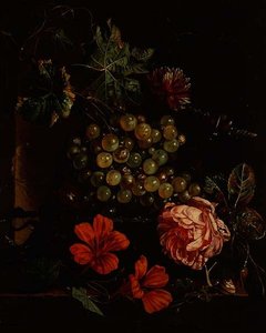 Trauben und Blumen mit Käfer, Schnecke und Eidechse