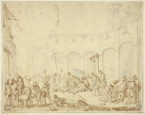 Verwundete Soldaten in einem Hof auf dem Stadtplatz von Cornelis de Wael