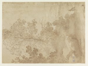 Hügellandschaft mit Bäumen von Cornelis van Poelenburch