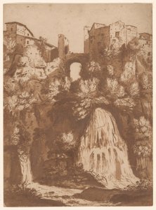 Ansicht von Tivoli mit der Brücke über den Anio-Wasserfall von Cornelis van Poelenburgh