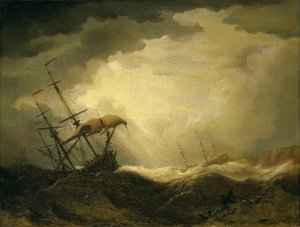 Schiffe treiben auf eine felsige Küste in schwerer See, spätes 17. Jahrhundert von Cornelis van de Velde