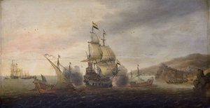 Seeschlacht zwischen niederländischen Kriegsschiffen und spanischen Galeeren, ca. 1633-50