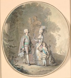 Gustav III., Königin Sophie Magdalene und Kronprinz Gustav Adolph spazieren im Hagapark von Cornelius Høyer