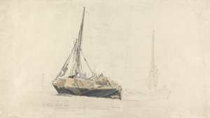 Eine Segelbarke wird mit Heu beladen, Dezember 1827 von Cornelius Varley