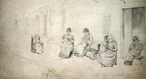 Kinder vor ihrer Schule am Market Hill, Irland von Cornelius Varley