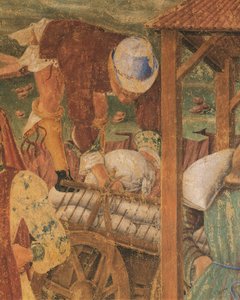 Kaufmann bei der Arbeit, Detail aus Triumph der Ceres, Szene aus dem Monat August, zugeschrieben Cosimo Tura von Cosimo (attr. to) Tura