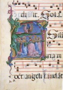 Manuskript-Illumination mit der Himmelfahrt der Jungfrau Maria in einem Initial A, 1450-60