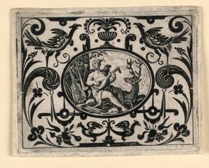 Sinn des Hörens, Tafel aus Quinque sensum typi in usum aurifabroru exarati (Bilder der fünf Sinne, graviert zum Nutzen der Goldschmiede) von Crispijn de Passe the Elder