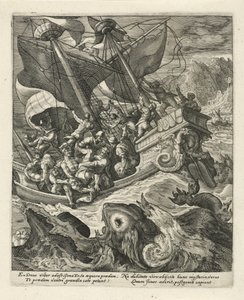 Jona wird von den Seeleuten über Bord geworfen (Geschichte von Jona) von Crispijn van de Passe (I)