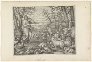 Orpheus bezaubert die Tiere mit seiner Musik von Crispijn van de Passe (II)
