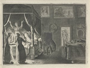 Erbrechender Mann im Bett von Crispijn van den Queborn