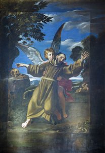 Der heilige Franziskus wird von einem Engel in Ekstase gehalten