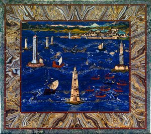 Tisch mit Darstellung des Hafens von Livorno, ca. 1601-04 von Cristofano & Ligozzi Jacopo (1547 1626) Gaffurri