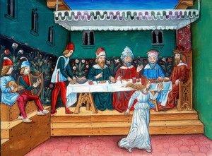 Während des Gastmahls des Herodes übergibt Salome das Haupt des Johannes