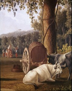 Ernte bei Neapel (Detail von Kühen) - Ernte bei Neapel, Gemälde von Cristoforo Kneip (18. Jahrhundert) Neapel, Museo Nazionale di San Martino von Cristoforo Kneip