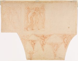 Studien für Christus trifft seine Mutter..., Studien eines Engels in einem Pendentif verso, 1599-1604 von Cristoforo Roncalli