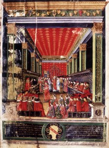 Einsetzung von Ludovico Maria Sforza genannt der Mohr (1452-1508) - Illumination aus dem Missale von Kardinal Arcimboldi, erstellt vom berühmten Miniaturisten Cristoforo de Predis. Biblioteca Capitolare, Mailand